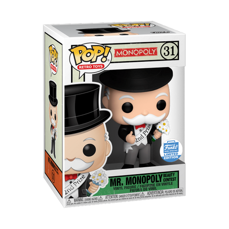 Funko Pop! figure of Mr. Monopoly from Retro Toys: Games, featuring him in a beauty contest outfit, from Shak's Pop Shop.